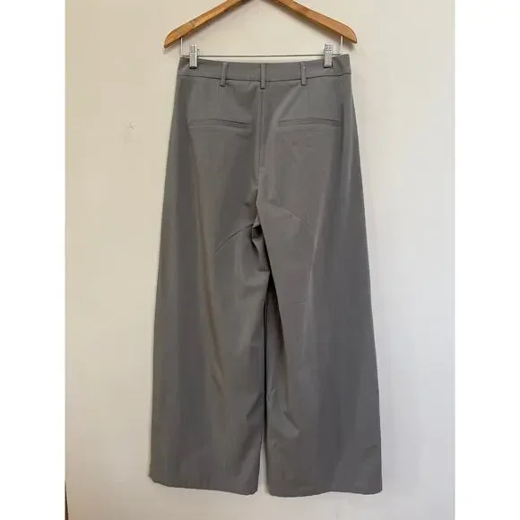Bershka Grey Wide Leg Pleated Dress Trouser Career Pants Corporate Business Sz 8 - Picture 4 of 5